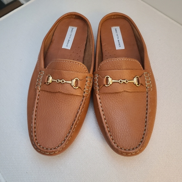 Saks Fifth Avenue Brown Leather Slip On  Mules - Picture 2 of 8